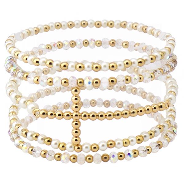 CROSS PEARL BEAD MIXED BRACELET