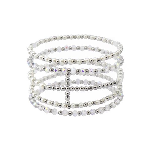 CROSS PEARL BEAD MIXED BRACELET