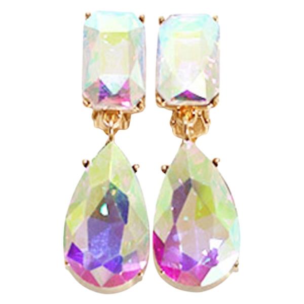 RECTANGLE TEARDROP CRYSTAL DANGLE EARRING