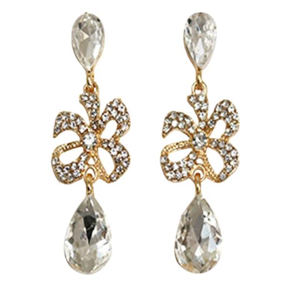 RHINESTONE FLORAL TEARDROP DANGLE EARRING