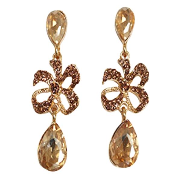 RHINESTONE FLORAL TEARDROP DANGLE EARRING
