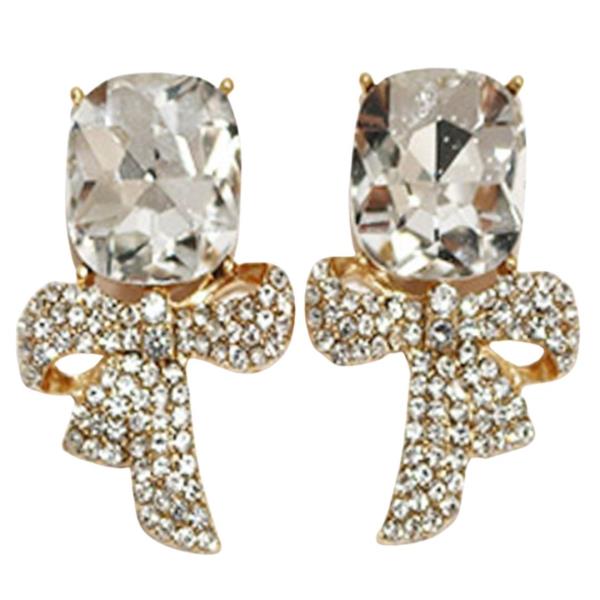 RHINESTONE BOW RECTANGLE CRYSTAL DANGLE EARRING