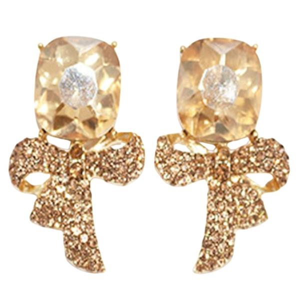 RHINESTONE BOW RECTANGLE CRYSTAL DANGLE EARRING