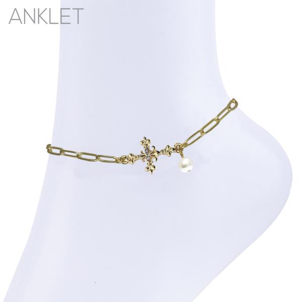 FLEUR DE LIS CROSS ANKLET