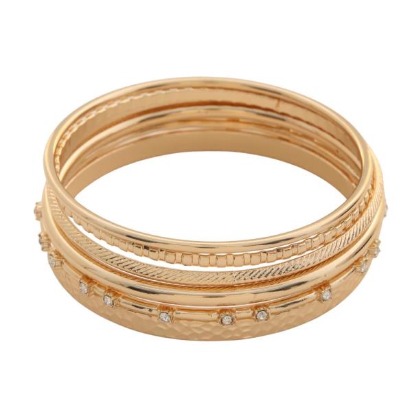 RHINESTONE STUD METAL BANGLE BRACELET SET