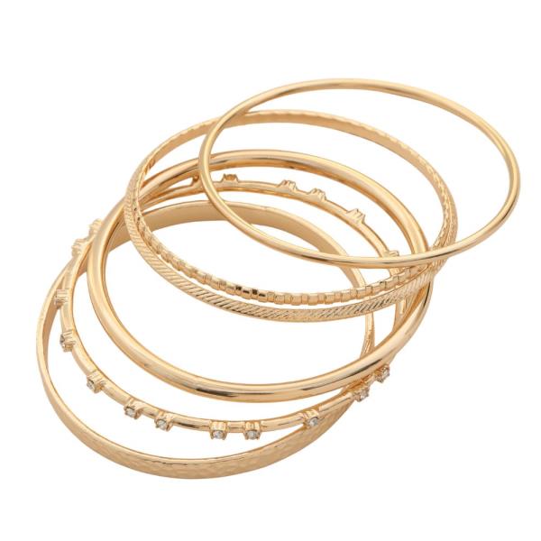 RHINESTONE STUD METAL BANGLE BRACELET SET