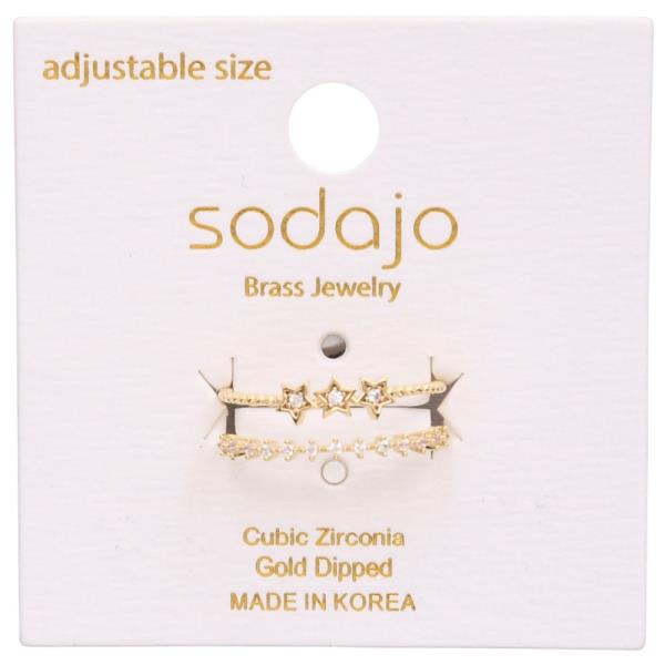 SODAJO STARS LINED CZ GOLD DIPPED ADJUSTABLE RING