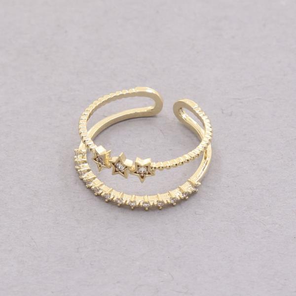 SODAJO STARS LINED CZ GOLD DIPPED ADJUSTABLE RING