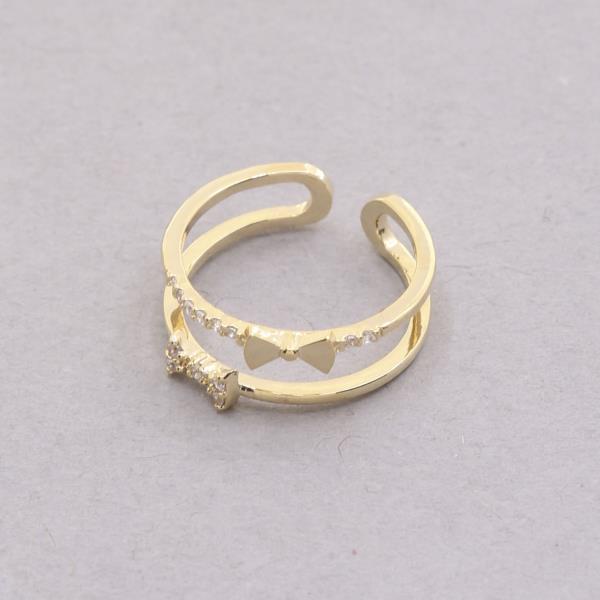 SODAJO RIBBON BOW CZ GOLD DIPPED ADJUSTABLE RING