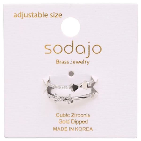 SODAJO RIBBON BOW CZ GOLD DIPPED ADJUSTABLE RING