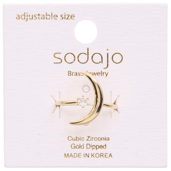 SODAJO CRESCENT MOON CZ GOLD DIPPED ADJUSTABLE RING