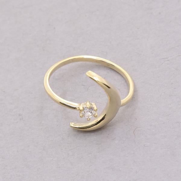 SODAJO CRESCENT MOON CZ GOLD DIPPED ADJUSTABLE RING