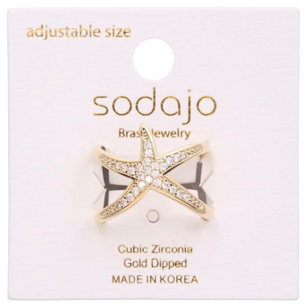 SODAJO STARFISH CZ GOLD DIPPED ADJUSTABLE RING