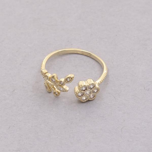 SODAJO FLOWER LEAF CZ GOLD DIPPED ADJUSTABLE RING