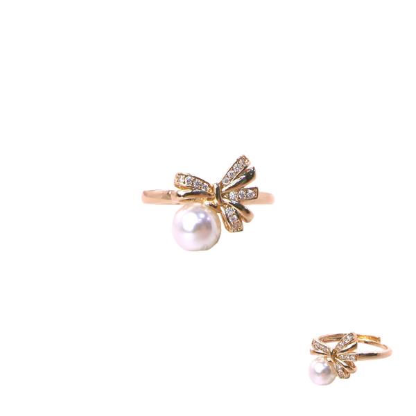 CUBIC ZIRCONIA BOW PEARL RING