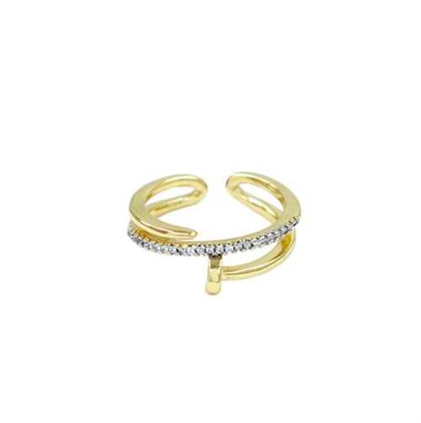 TWO TONE RHINESTONE NAIL SHAPE ADJUSTABLE RING