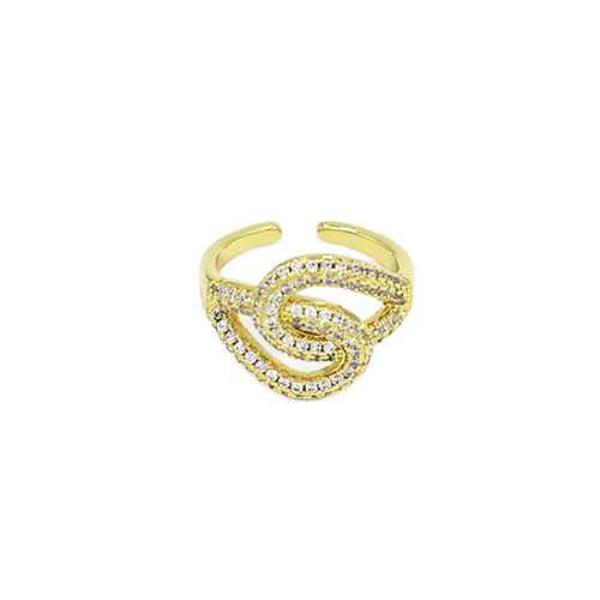 DOUBLE LOOP RHINESTONE METAL ADJUSTABLE RING