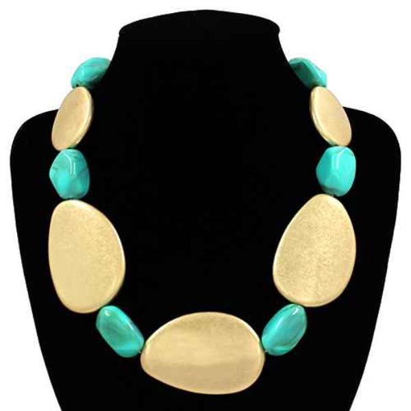 FLAT METAL BEAD ACETATE BEADED NECKLACE