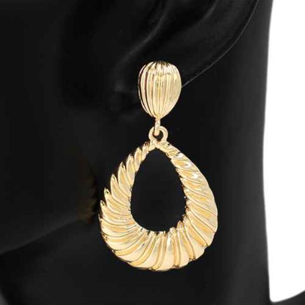 TEXTURED TEARDROP METAL DANGLE EARRING