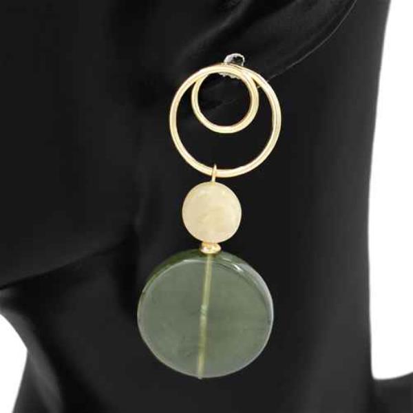 DOUBLE CIRCLE FLAT BEAD LINK DANGLE EARRING