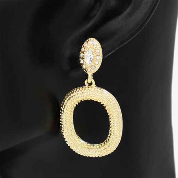 OVAL RHINESTONE CIRCLE LINK METAL DANGLE EARRING