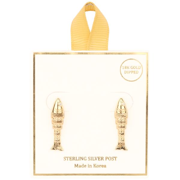 METAL STERLING SILVER SEA LIFE FISH POST GOLD DIPPED EARRING