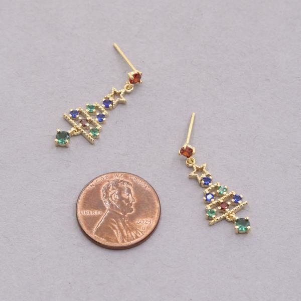 SODAJO CZ CHRISTMAS TREE DANGLE GOLD DIPPED EARRING