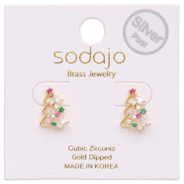 SODAJO CHRISTMAS TREE CZ GOLD DIPPED EARRING