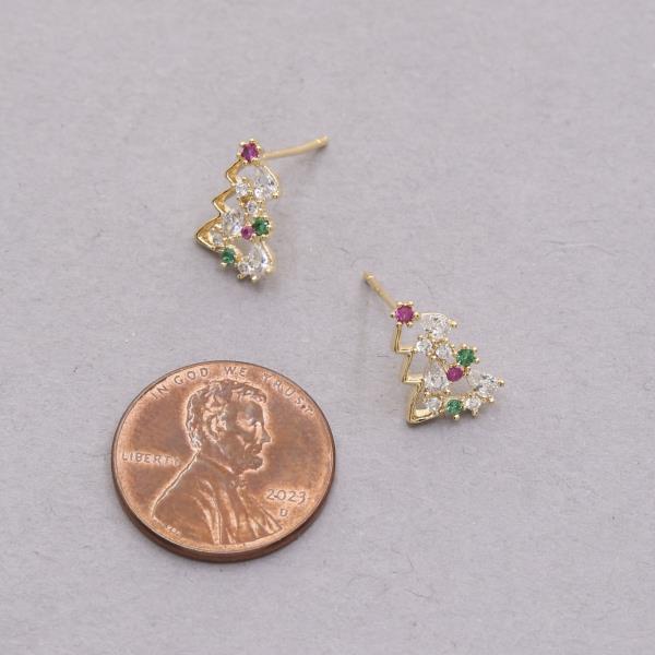 SODAJO CHRISTMAS TREE CZ GOLD DIPPED EARRING