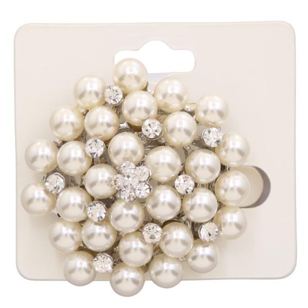RHINESTONE PEARL BEAD BROOCH