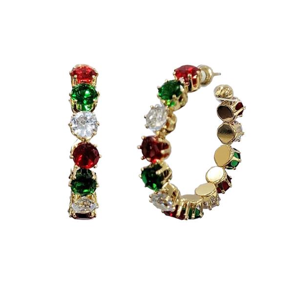 CUBIC ZIRCONIA ROUND CHRISTMAS HOOP EARRING