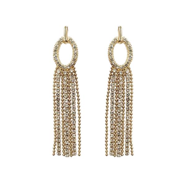 RHINESTONE TASSEL LONG EARRING