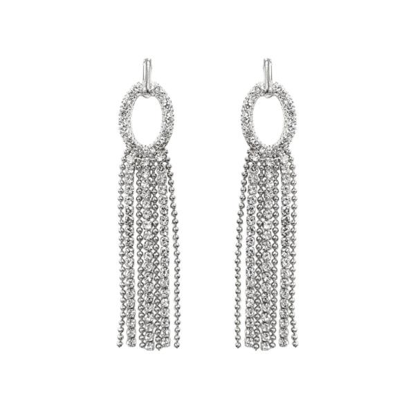 RHINESTONE TASSEL LONG EARRING