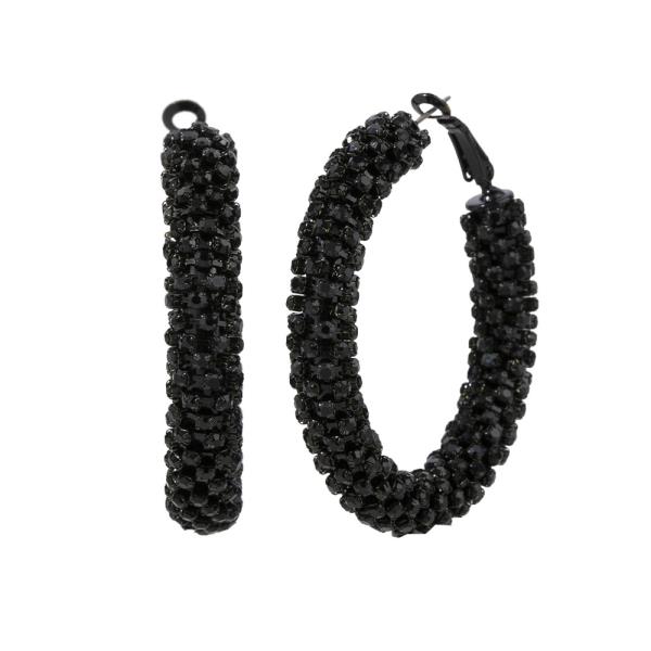 RHINESTONE TUBE HOOP EARRING