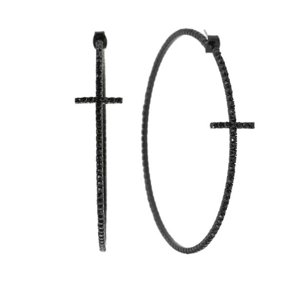 RHINESTONE CROSS MEMORY HOOP EARRING