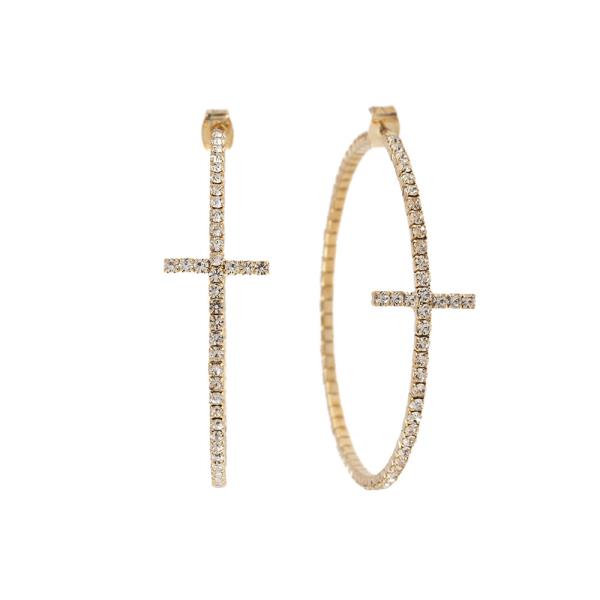 RHINESTONE CROSS MEMORY HOOP EARRING