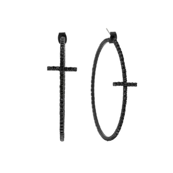 RHINESTONE CROSS MEMORY HOOP EARRING