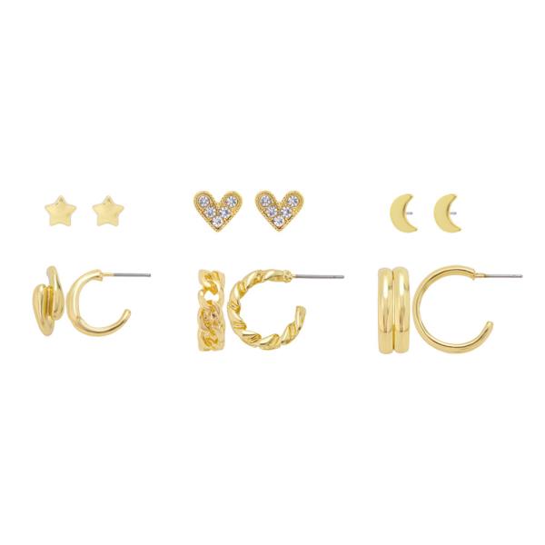 6 PC START HEART HOOP EARRING