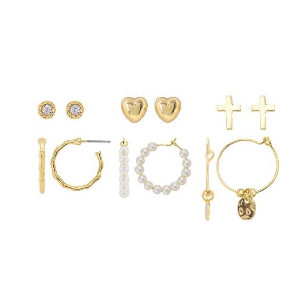 6 PC HEART PEARL HOOP EARRING