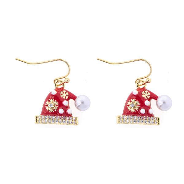 CUBIC ZIRCONIA CHRISTMAS HAT EARRING
