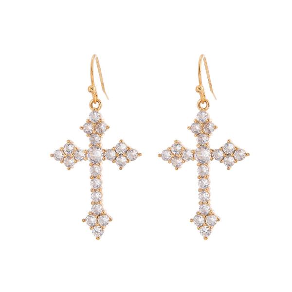 CUBIC ZIRCONIA CROSS EARRING