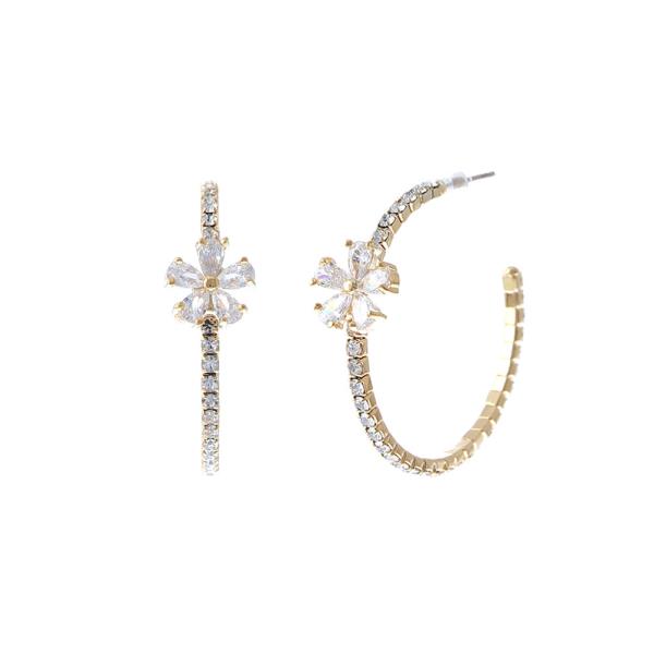 CUBIC ZIRCONIA FLOWER HOOP EARRING