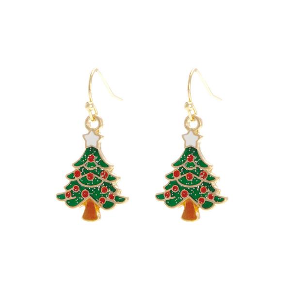 CHRISTMAS TREE DROP FISH HOOK EARRING