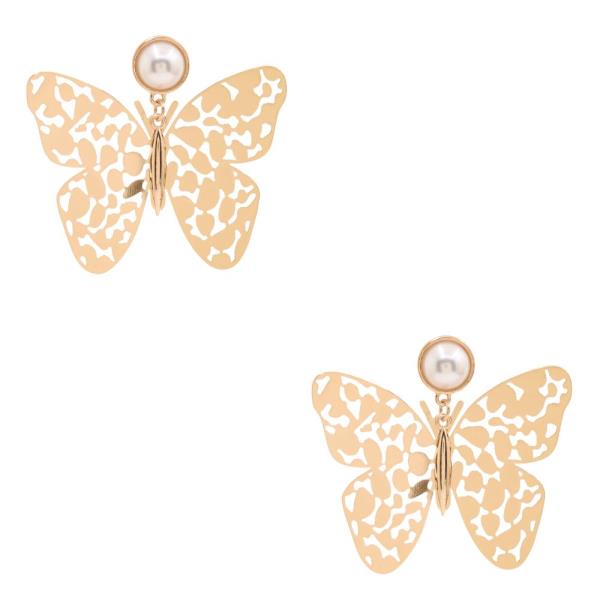 BUTTERFLY PEARL BEAD METAL EARRING