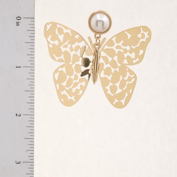 BUTTERFLY PEARL BEAD METAL EARRING