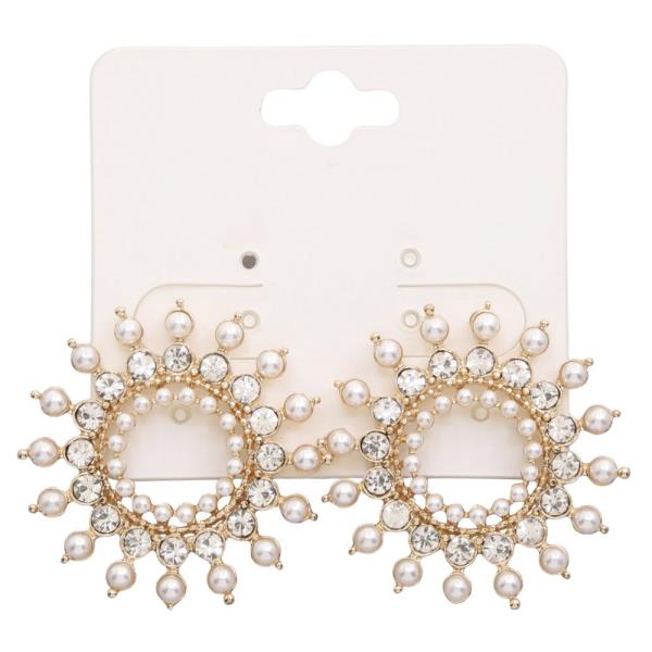 SUN SHAPE RHINESTONE PEARL EARRING
