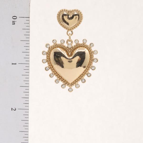 DOUBLE HEART RHINESTONE EDGE DANGLE EARRING