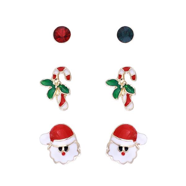 3 PAIR SANTA CANDY CANE EARRINGS
