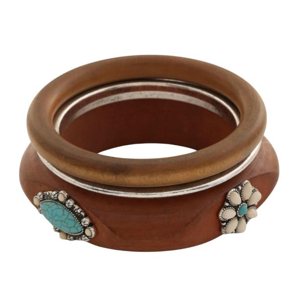 TURQUOISE BEAD WOODEN BRACELET SET