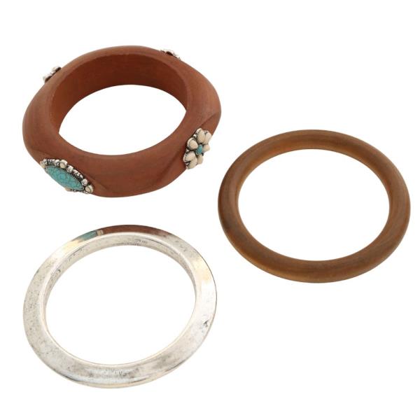 TURQUOISE BEAD WOODEN BRACELET SET